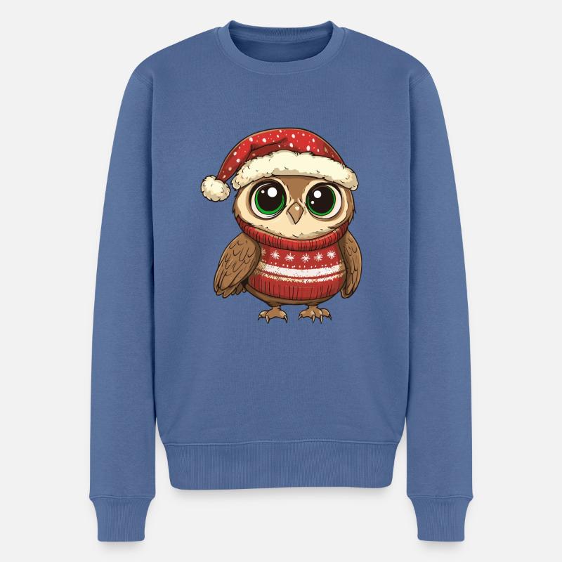 Eule Weihnachten Comic - Männer Premium Bio Pullover - Taubenblau