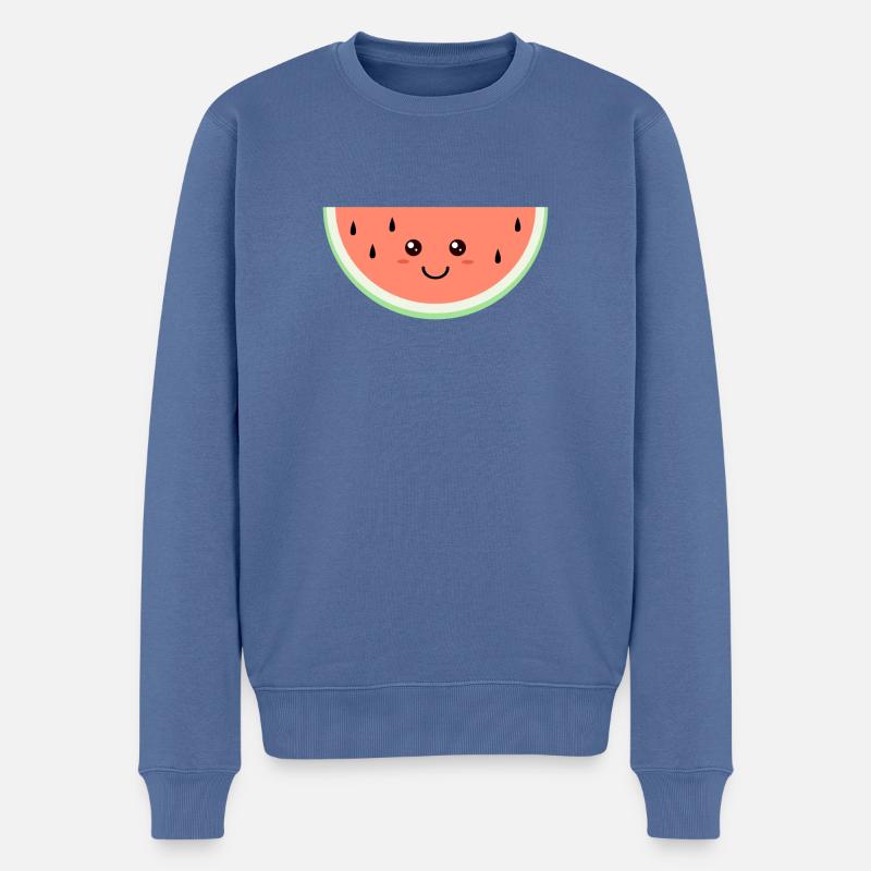 Glückliche Kawaii Wassermelone - Männer Premium Bio Pullover - Taubenblau