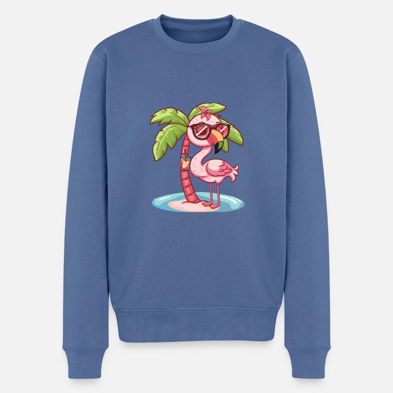 Palmier d’été de l’île Flamingo - Pull Premium bio Homme - bleu pigeon