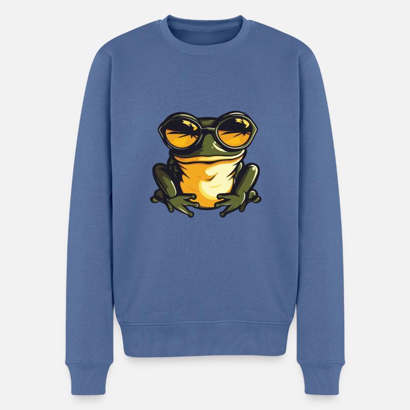 Frosch Lustig Cool - Männer Premium Bio Pullover - Taubenblau