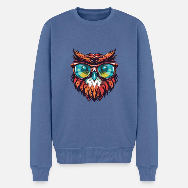 Eule Kopf Cool - Männer Premium Bio Pullover - Taubenblau