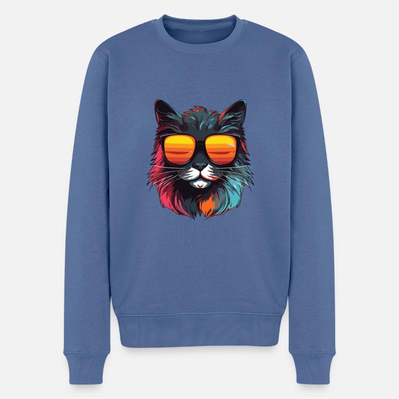 Katze Kopf Cool - Männer Premium Bio Pullover - Taubenblau