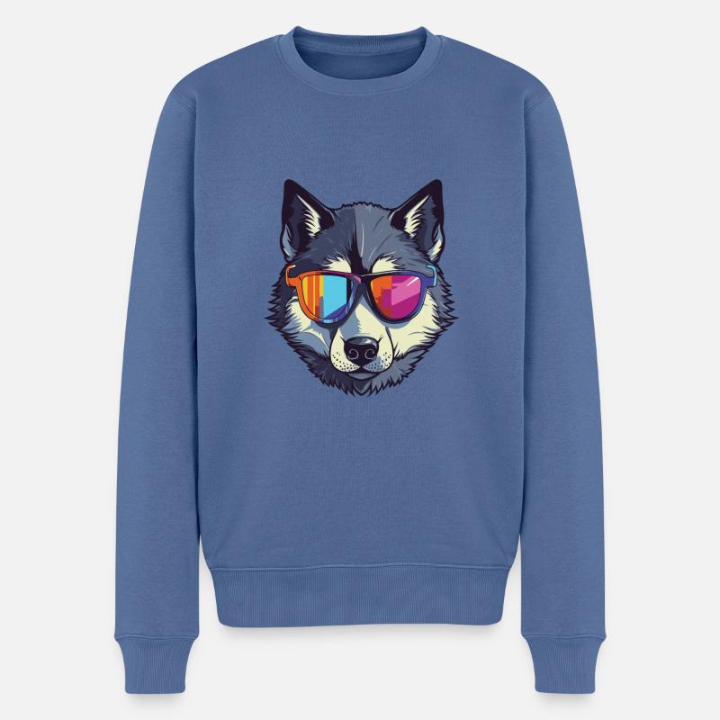 Tête de chien Husky Cool - Pull Premium bio Homme - bleu pigeon