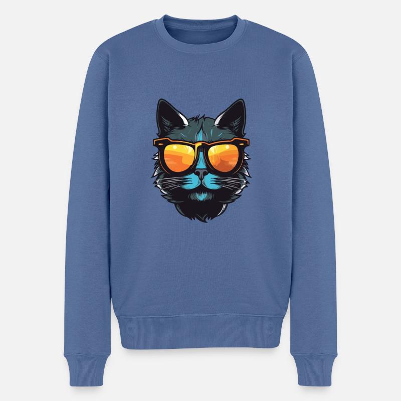 Fête Cat Cool Head - Pull Premium bio Homme - bleu pigeon