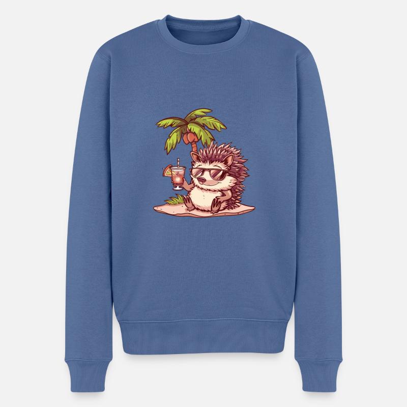 Igel Sommer Strand Comic - Männer Premium Bio Pullover - Taubenblau