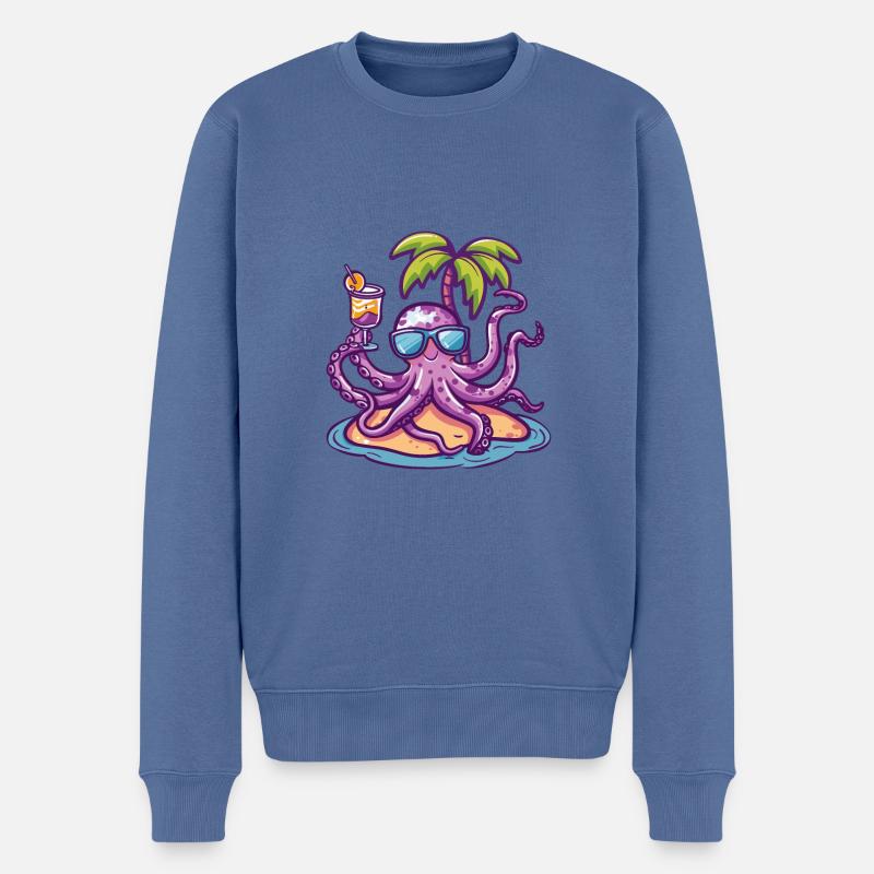 Oktopus Sommer Strand Comic - Männer Premium Bio Pullover - Taubenblau