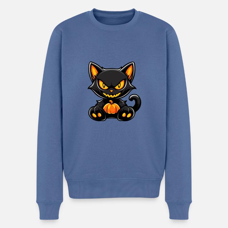 Katze Halloween Kater - Männer Premium Bio Pullover - Taubenblau