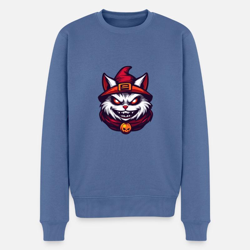 Halloween Kater Katze - Männer Premium Bio Pullover - Taubenblau