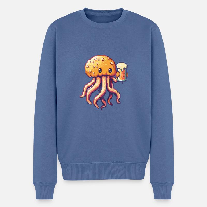 Qualle Bier Pixel - Männer Premium Bio Pullover - Taubenblau