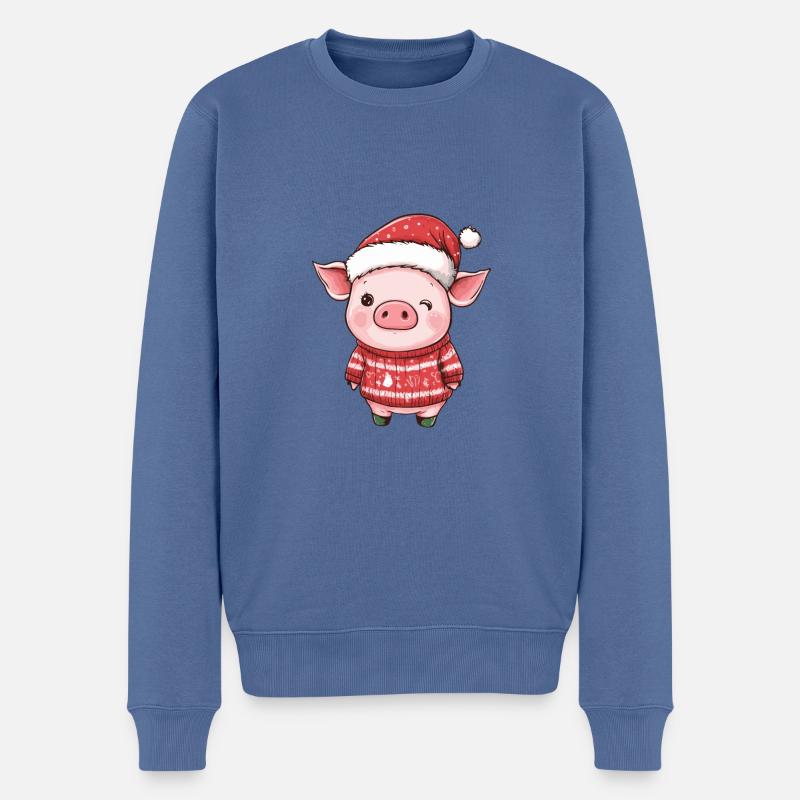Schwein Weihnachten Comic - Männer Premium Bio Pullover - Taubenblau