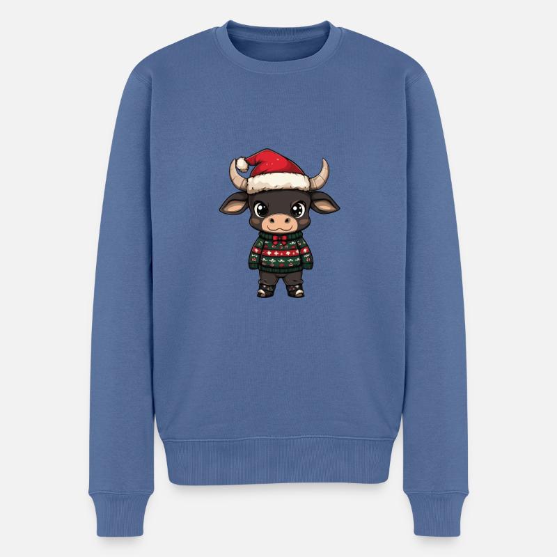 Stier Weihnachten Comic - Männer Premium Bio Pullover - Taubenblau