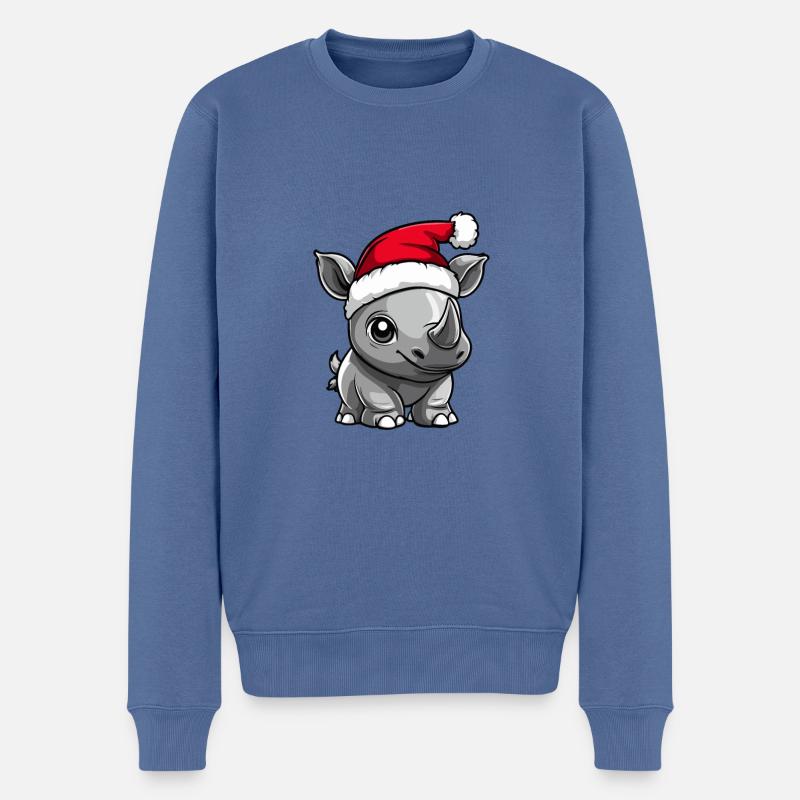 Rhinocéros Noël mignon - Pull Premium bio Homme - bleu pigeon