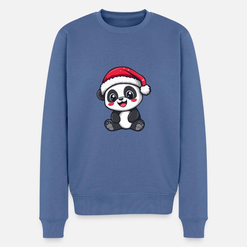 Panda Noël Mignon - Pull Premium bio Homme - bleu pigeon