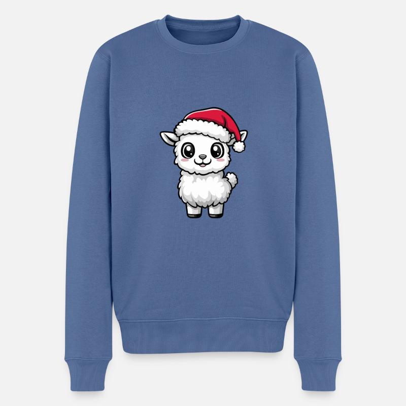 Alpaga Lama Noël mignon - Pull Premium bio Homme - bleu pigeon
