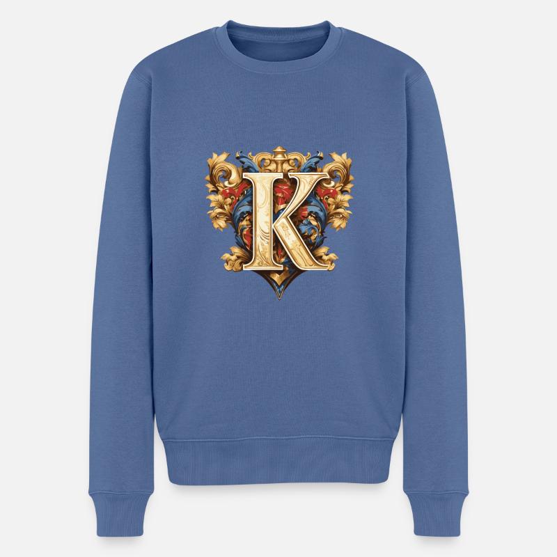 K Buchstabe Logo Krone - Männer Premium Bio Pullover - Taubenblau