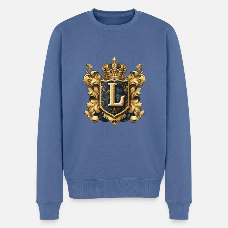 L Buchstabe Logo Krone - Männer Premium Bio Pullover - Taubenblau