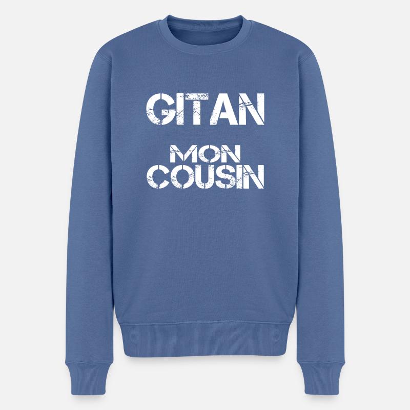 Gitan mon cousin - Pull Premium bio Homme - bleu pigeon