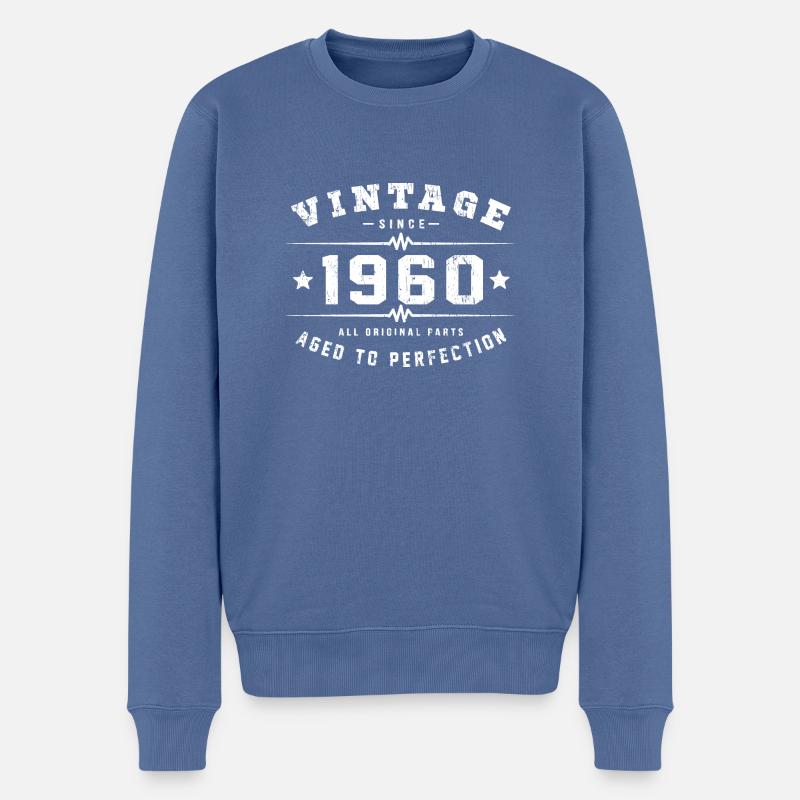 Vintage 1960 Birthday - Männer Premium Bio Pullover - Taubenblau