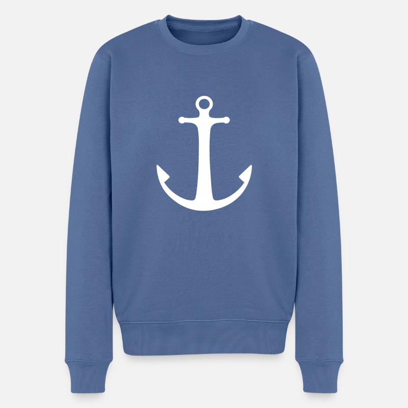 ANKER WEIß - Männer Premium Bio Pullover - Taubenblau