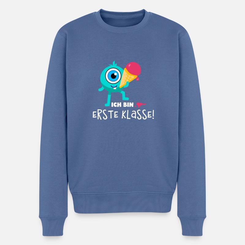 Schulstart Monster Erdbeer - Männer Premium Bio Pullover - Taubenblau