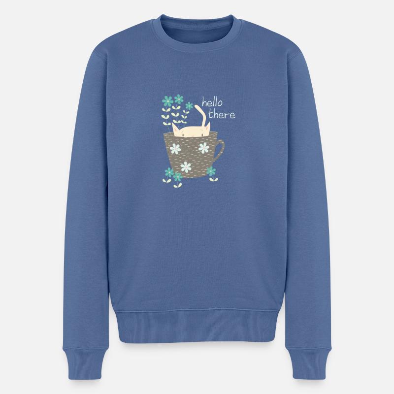 Lustige Katze im Tasse Hallo Geschenk Blumen - Männer Premium Bio Pullover - Taubenblau