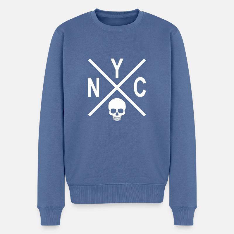NYC Skull - Männer Premium Bio Pullover - Taubenblau