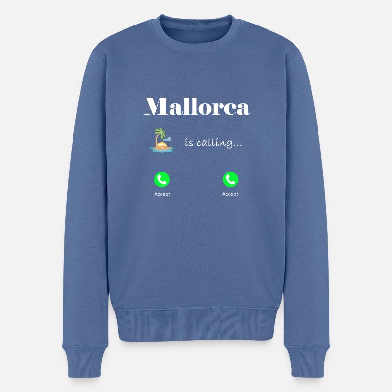 Mallorca is calling, Lustiges Geschenkidee Palme - Männer Premium Bio Pullover - Taubenblau