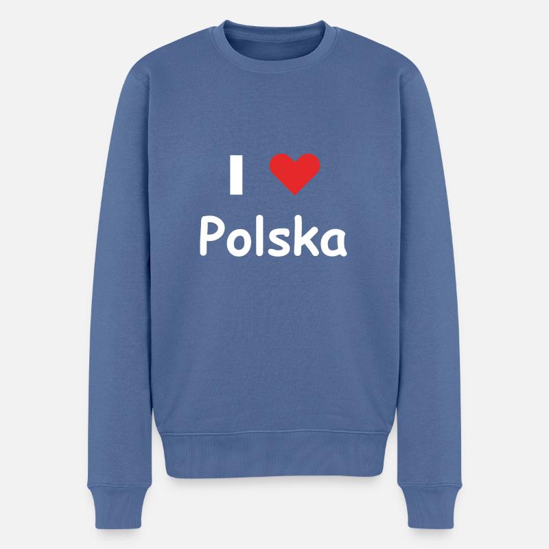 I Love Polska - Männer Premium Bio Pullover - Taubenblau