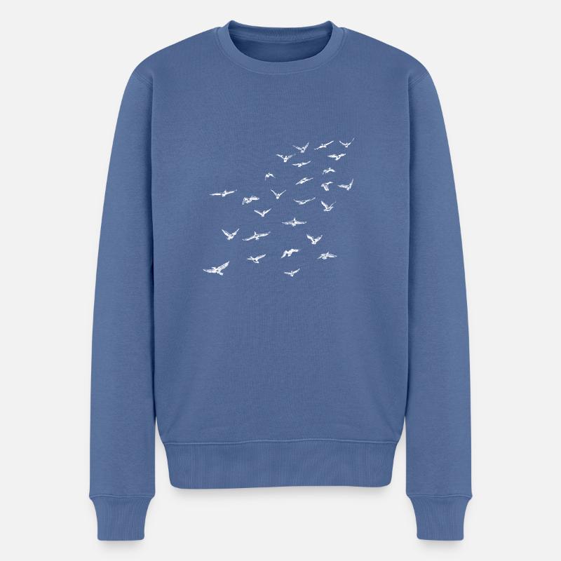 Vogelschwarm - Männer Premium Bio Pullover - Taubenblau