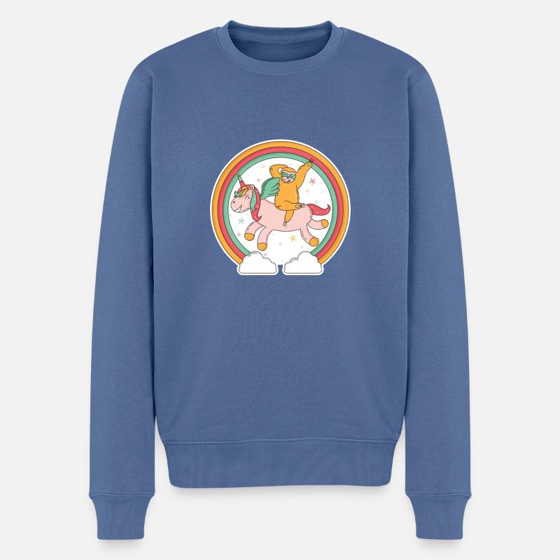 Faultier Einhorn Bunt - Männer Premium Bio Pullover - Taubenblau