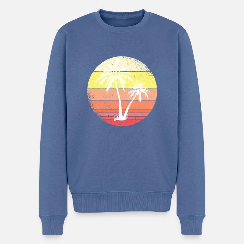 Palme, Urlaub, Strand - Männer Premium Bio Pullover - Taubenblau