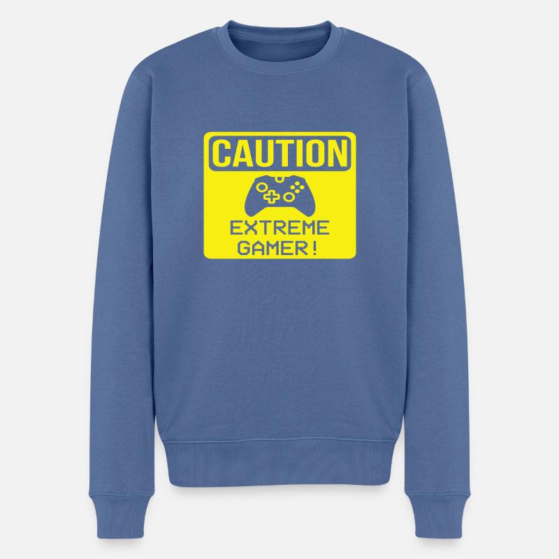Caution Extreme Gamer! - Männer Premium Bio Pullover - Taubenblau