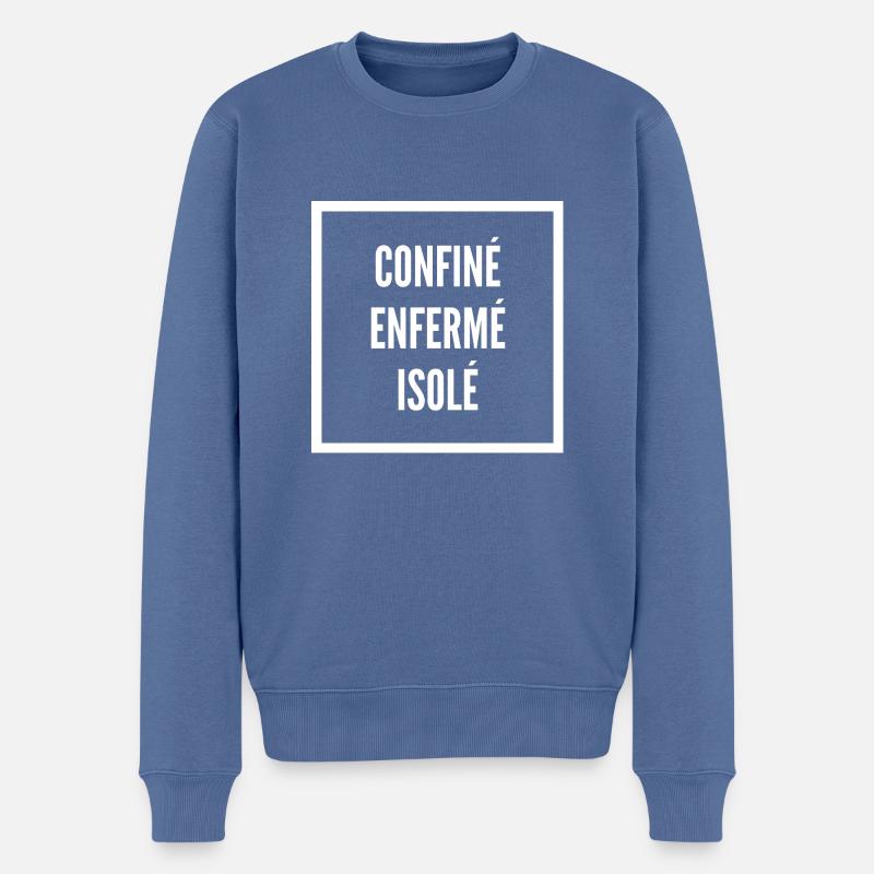 Confiné Enfermée Isolé (blanc) - Pull Premium bio Homme - bleu pigeon