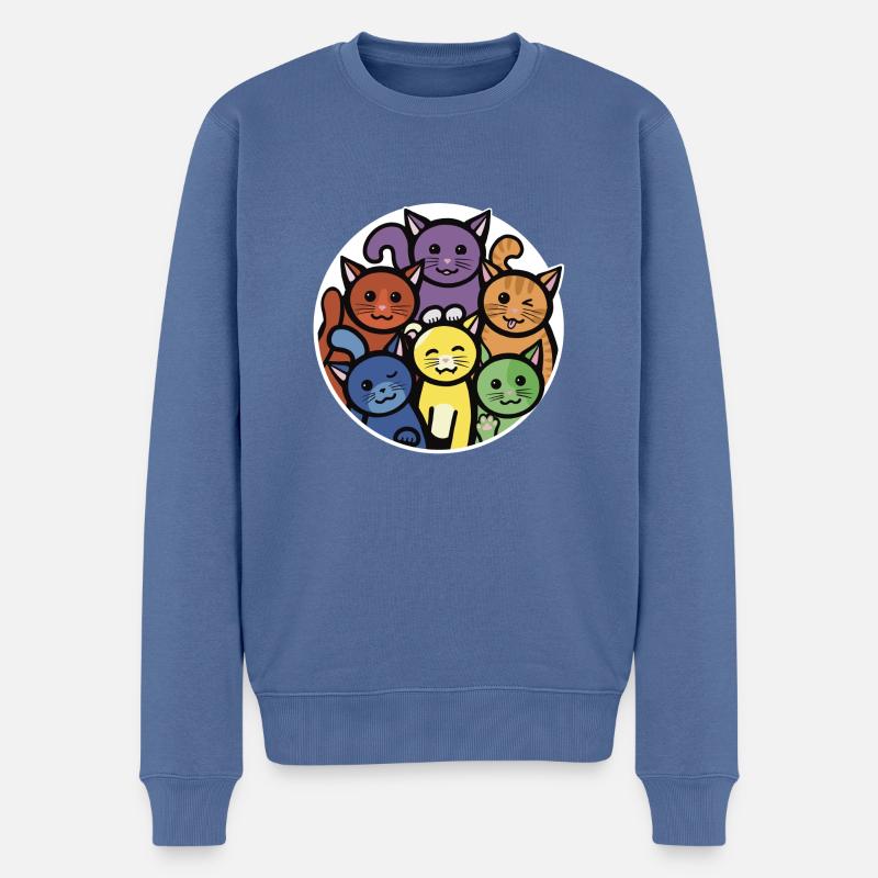 Regenbogen Katzen Rund - Männer Premium Bio Pullover - Taubenblau
