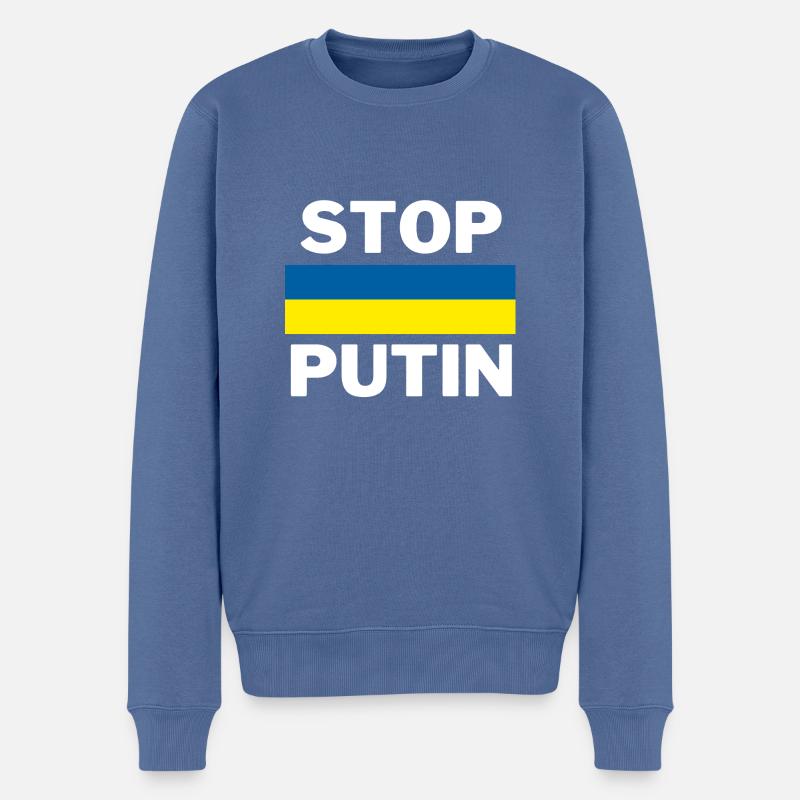 Stop Putin - Männer Premium Bio Pullover - Taubenblau