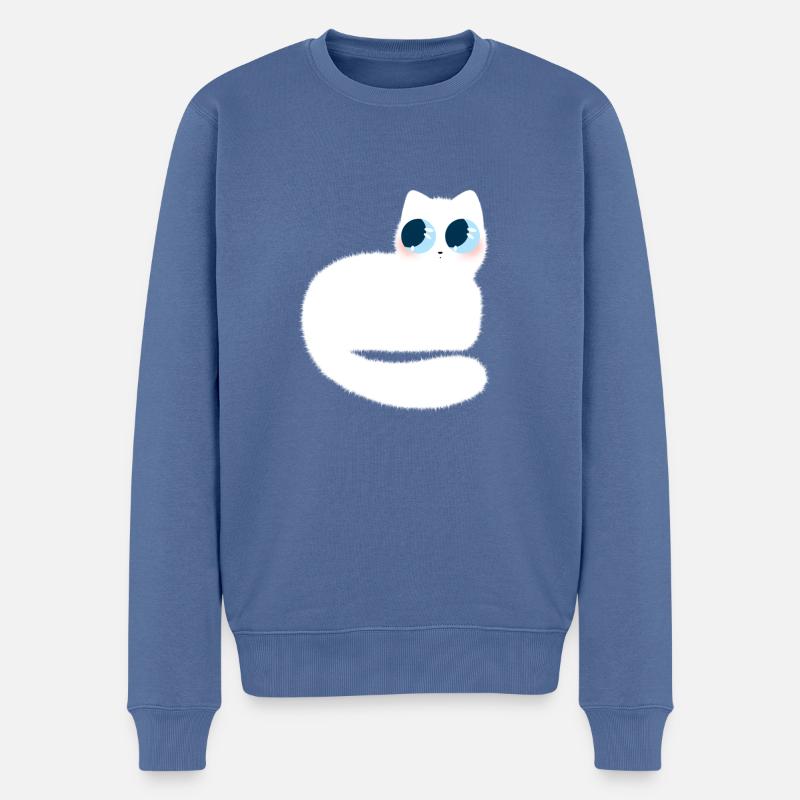white cat - Männer Premium Bio Pullover - Taubenblau