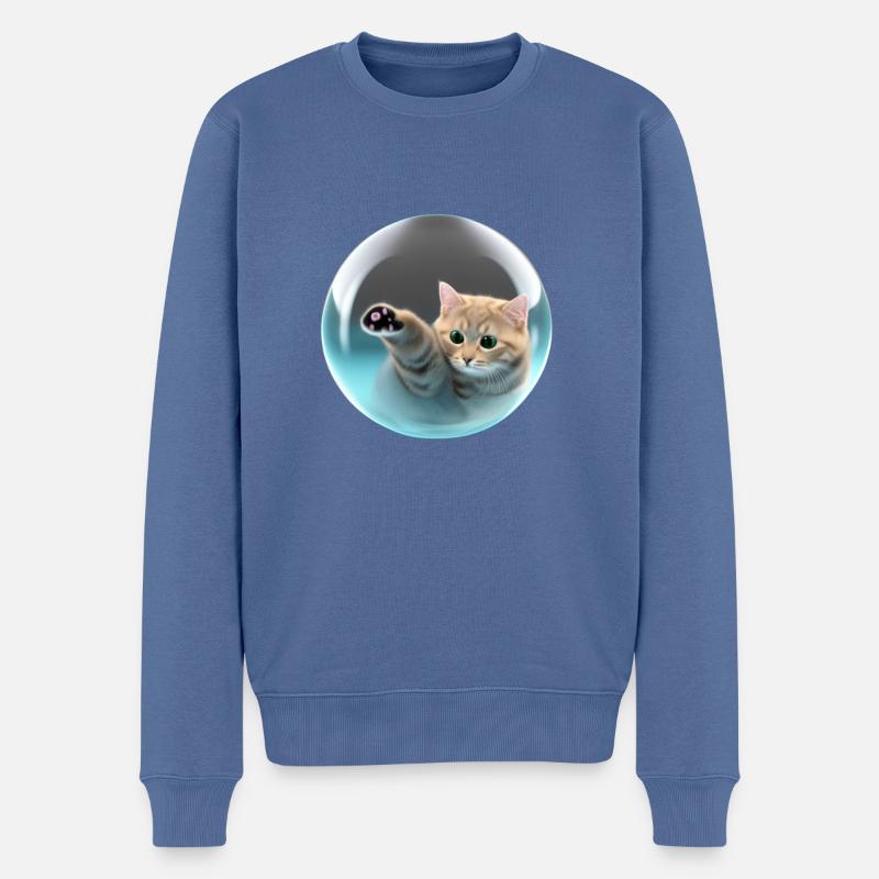 Katze in Seifenblase, digital Art - Männer Premium Bio Pullover - Taubenblau