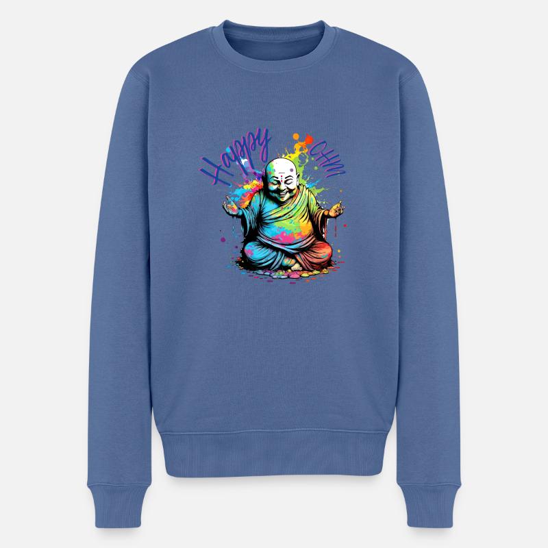 Happy Buddha OHM - Männer Premium Bio Pullover - Taubenblau