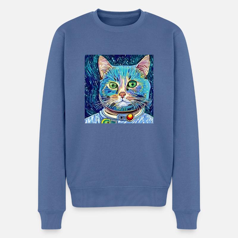 Chat astronaute van gogh - Pull Premium bio Homme - bleu pigeon