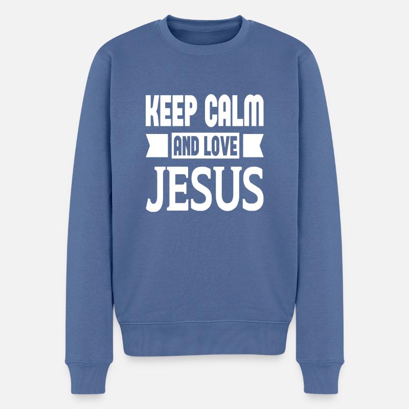 Restez calme et aimez Jésus - Pull Premium bio Homme - bleu pigeon