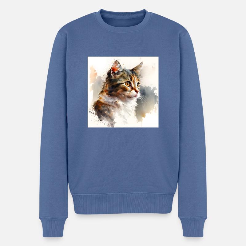 Niedliche Katze Kätzchen Aquarell - Männer Premium Bio Pullover - Taubenblau