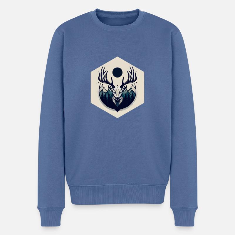 Hirsch mit Geweih - Männer Premium Bio Pullover - Taubenblau
