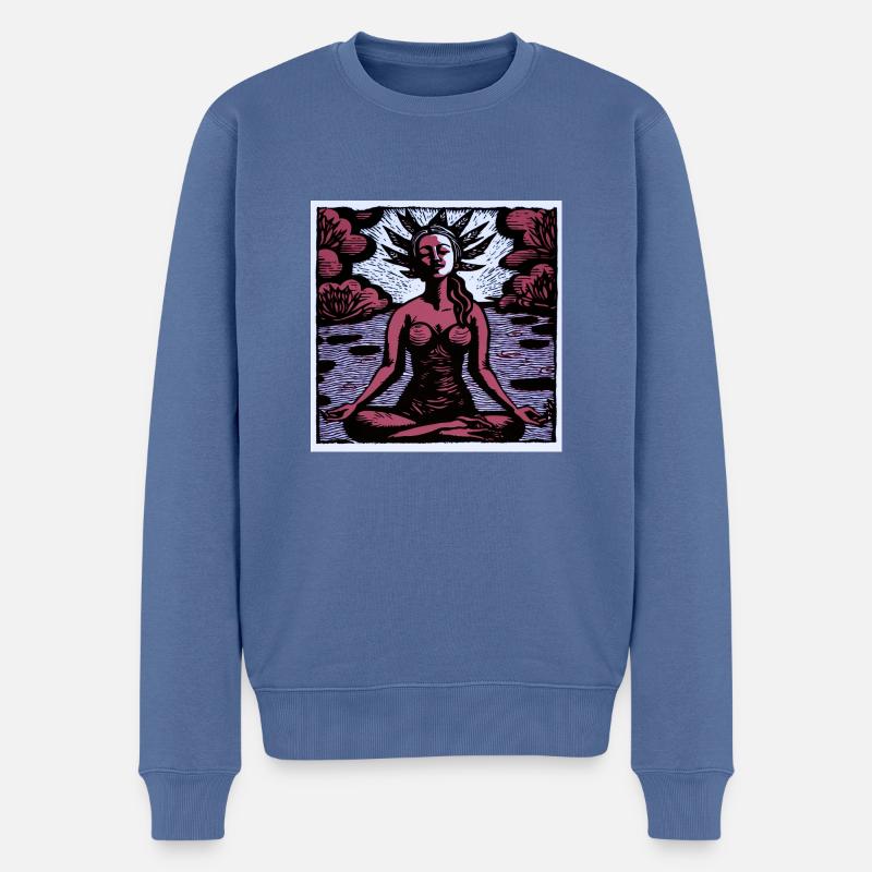 Yoga Padmasana red - Männer Premium Bio Pullover - Taubenblau