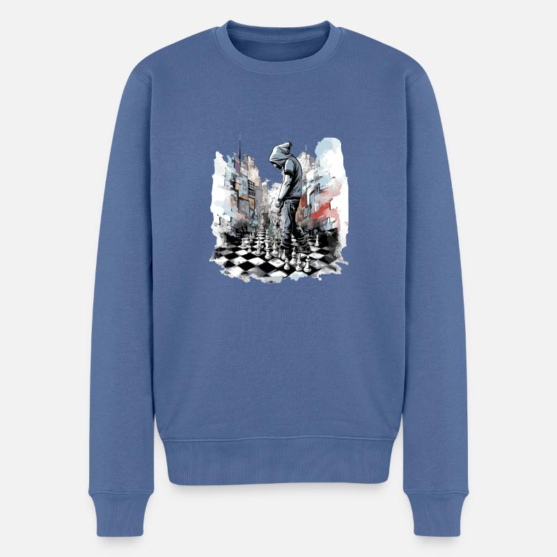 Schach-Meditation - Männer Premium Bio Pullover - Taubenblau
