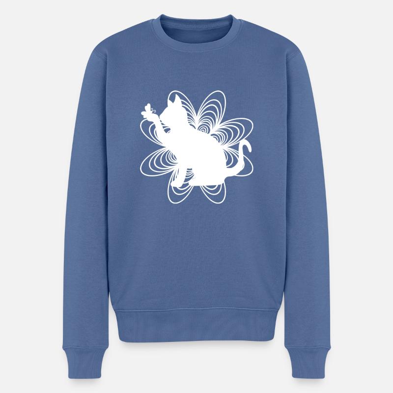 Chat Blanc - Pull Premium bio Homme - bleu pigeon