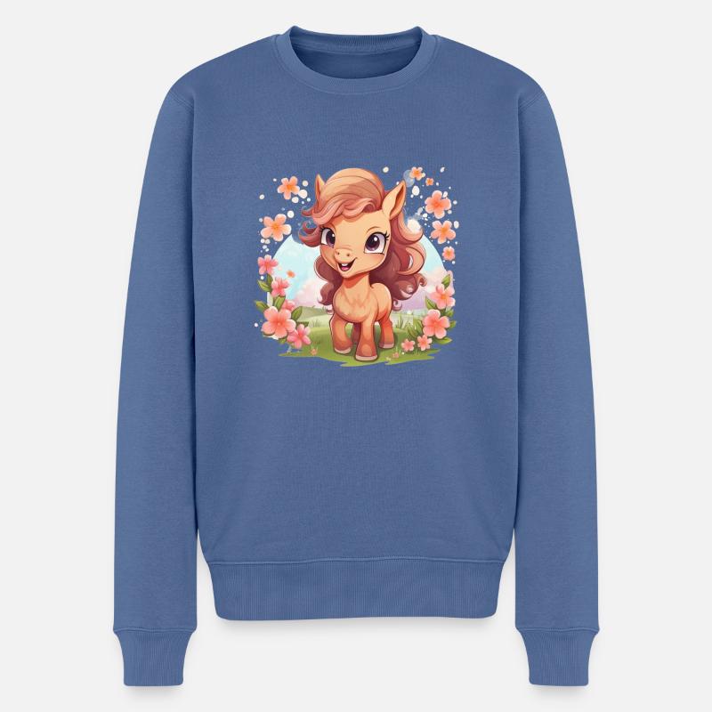 Kawaii Pony Frühling - Männer Premium Bio Pullover - Taubenblau