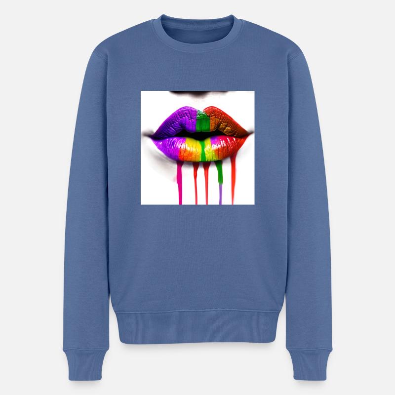 Rainbowkissmund 34 - Männer Premium Bio Pullover - Taubenblau