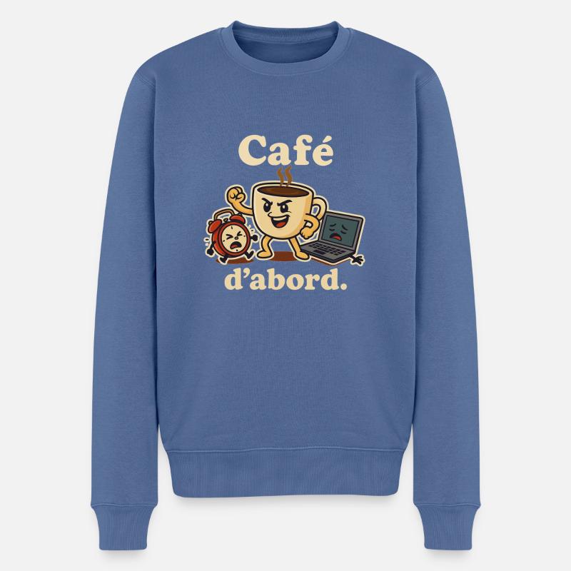Café d'abord - Pull Premium bio Homme - bleu pigeon
