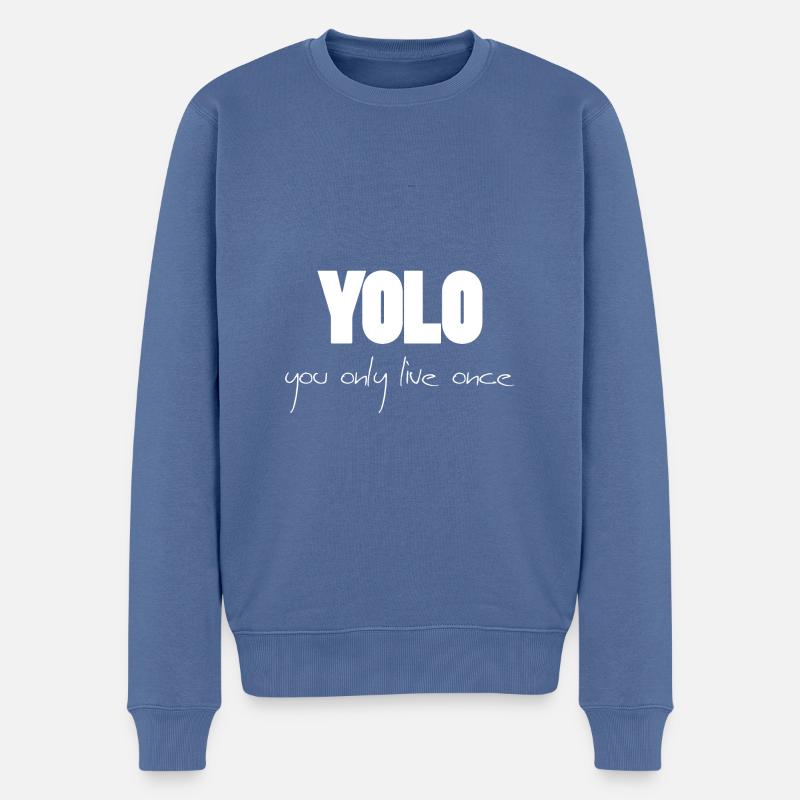 YOLO - blanc -1 - Pull Premium bio Homme - bleu pigeon
