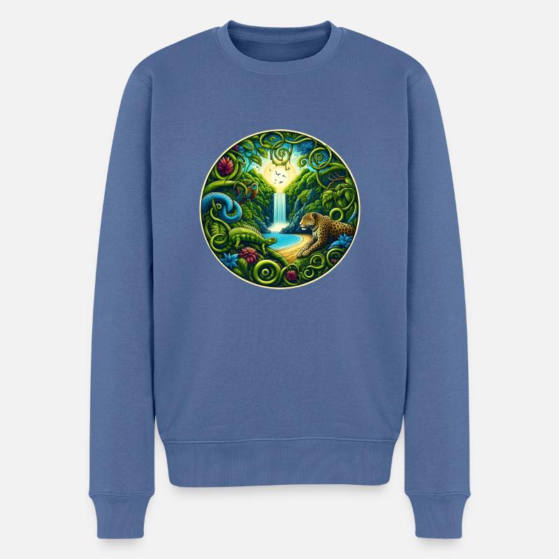 Wasserfall im Regenwald - Männer Premium Bio Pullover - Taubenblau